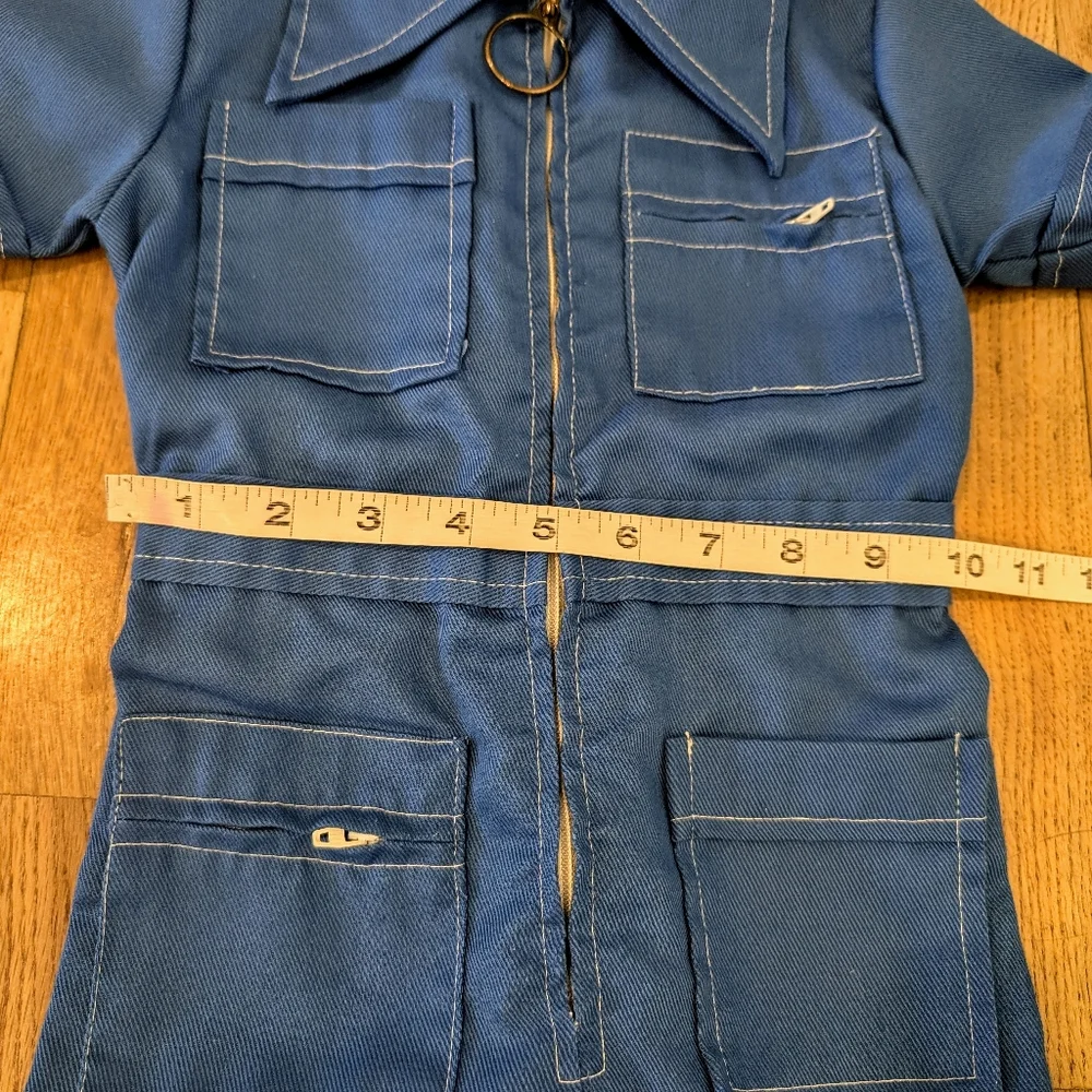 Vintage Jumpsuit Toddler 3T Blue Romper Retro Disco Montgomery Ward Made USA 70s